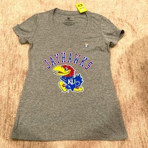 University of Kansas Jayhawks, gray v neck tee, Sz S